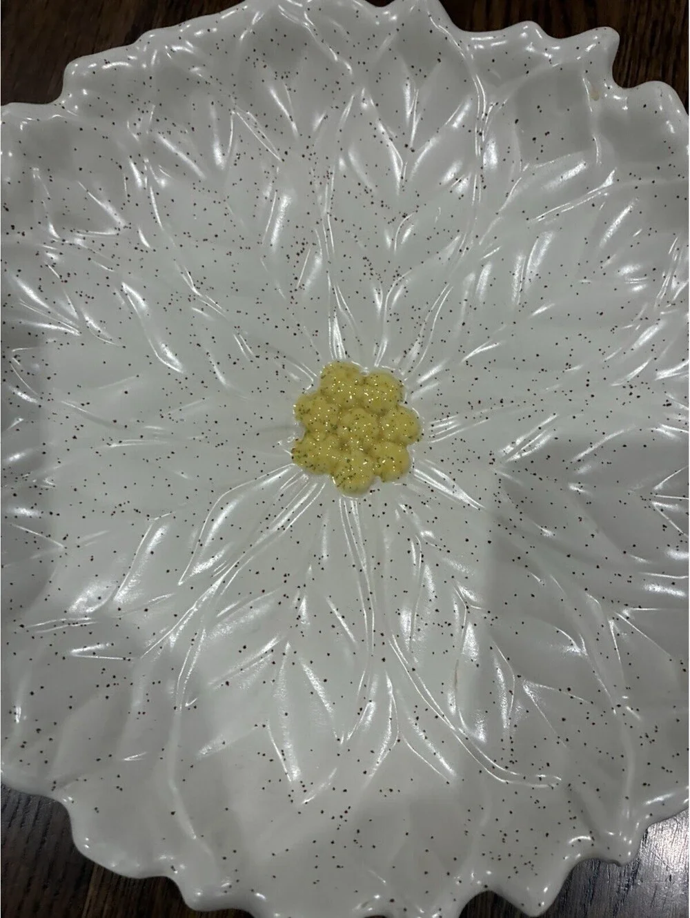 Vintage Speckled Ceramic Poinsettia Decorative Platter / Holiday Serving Dish